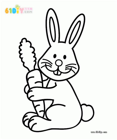 卡通兔子填色图_动物简笔画_巧巧手幼儿手工网