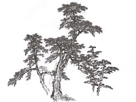 中国风山水画国画水墨松树素材图片免费下载-千库网