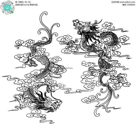 双龙戏珠线描,文化艺术,设计素材,设计模板,汇图网www.huitu.com