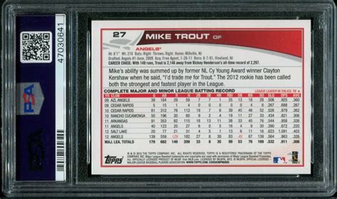 2013 Topps #27 Mike Trout (Sliding) PSA 9 (47030641) - All Star Cards Inc