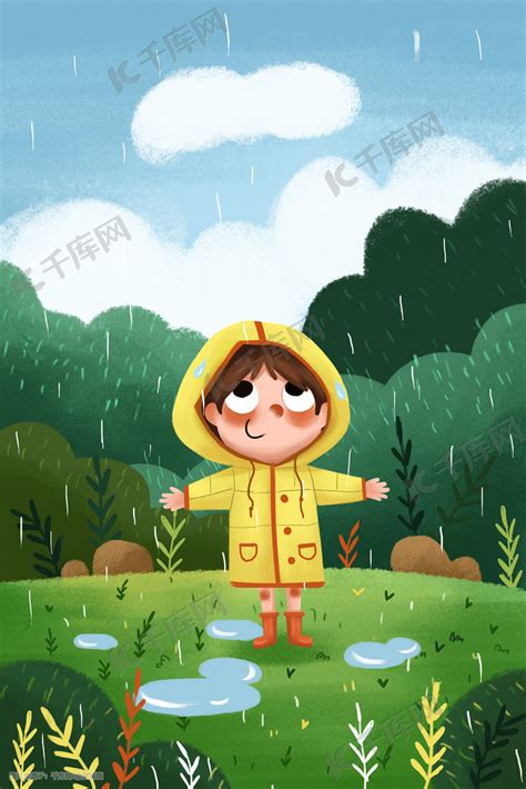 春天下雨雨水谷雨女孩小清新立春插画图片-千库网