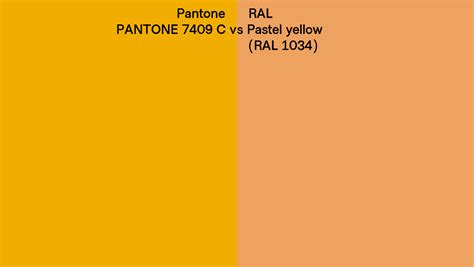 Pantone 7409 C vs RAL Pastel yellow (RAL 1034) side by side comparison
