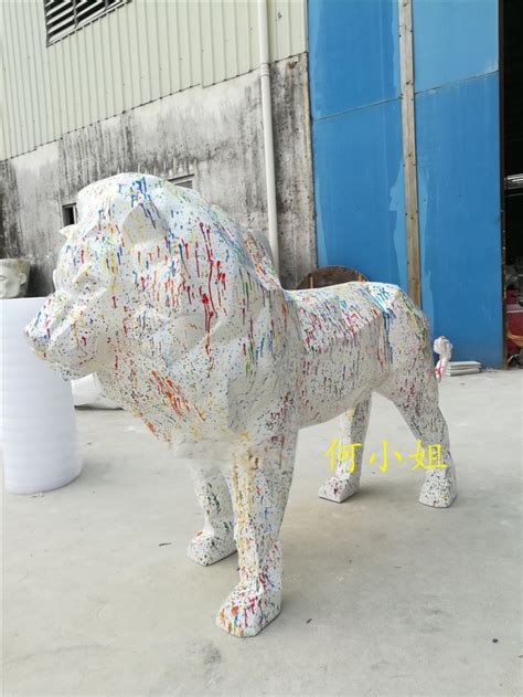 大型猫科类动物玻璃钢狮子雕塑几何切面抽象动物制作【价格 ...