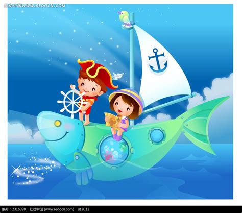 开着渔船的小船夫卡通插画AI素材免费下载_红动中国