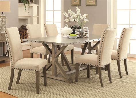 Roundhill Biony 7-Piece Espresso Wood Dining Set with Gray Fabric Nail ...