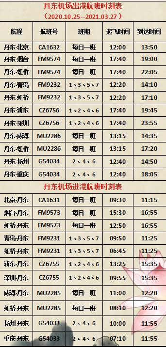 丹东机场航班最新航班时刻表（持续更新中）- 沈阳本地宝