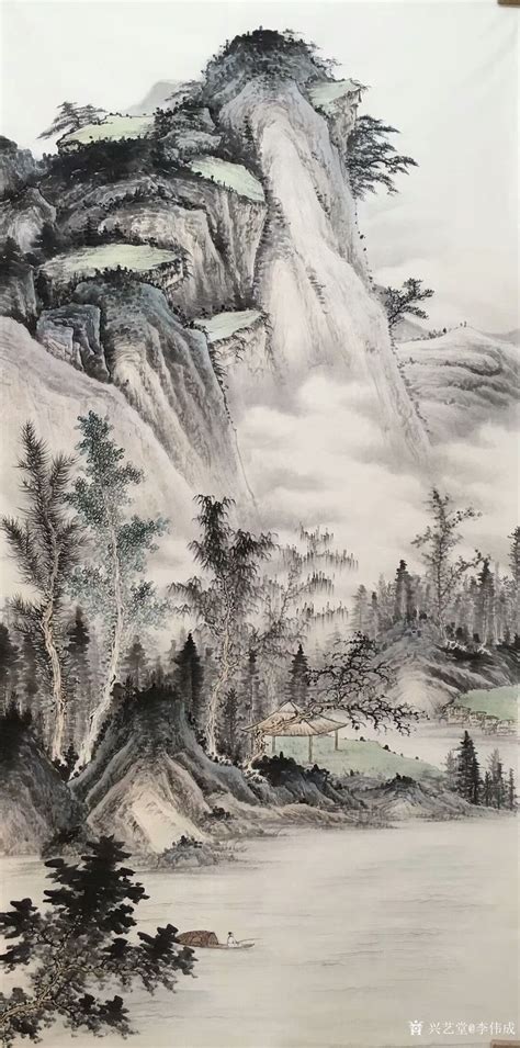 李伟成日记:国画山水画仿古风格作品《高山云霓》《翠壁依空》《远崖瀑影》《_兴艺堂