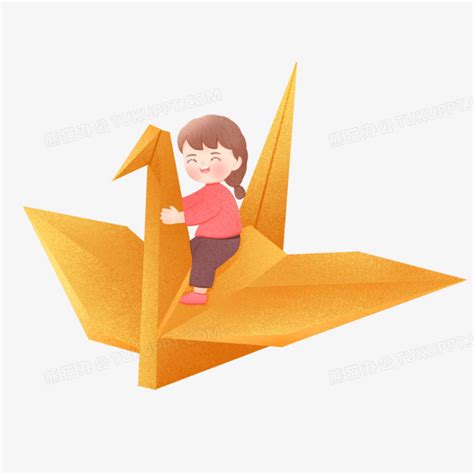 坐在千纸鹤上飞行的女孩图片下载_红动中国