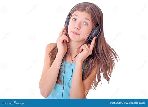 Nice Teen Girl with Headphones Stock Image - Image of orange, person ...