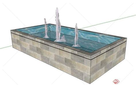 简约长方体喷泉水池su模型[原创] - SketchUp模型库 - 毕马汇 Nbimer