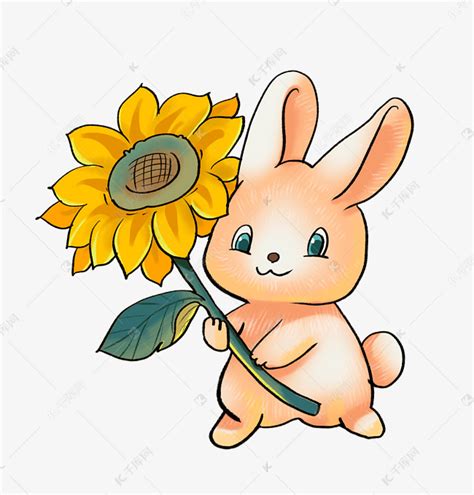 兔子手拿向日葵素材图片免费下载-千库网