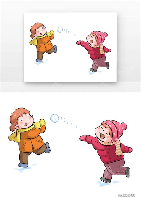 打雪仗儿童人物图片_卡通手绘_编号12655433_红动中国