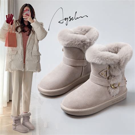 雪地靴女冬季2021新款防滑棉鞋女加绒加厚皮毛一体短筒靴面包鞋女