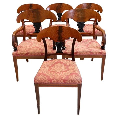 Swedish Biedermeier Dining Chairs Set of 6 Flame Mahogany Antique Deco ...