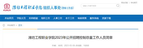 2023山东潍坊工程职业学院招聘控制总量工作人员118人（报名时间为5月22日-25日）