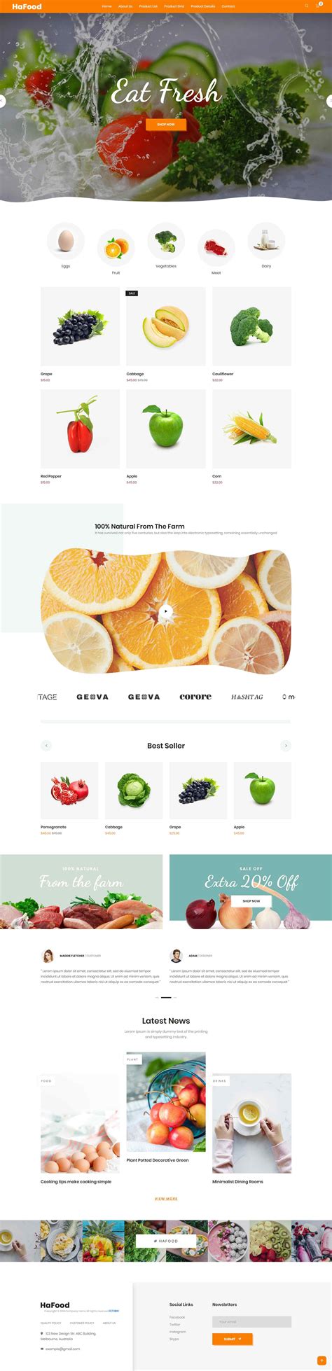 html橙色欧美形式有机水果蔬菜网页模板代码