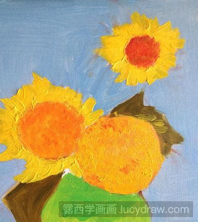 油画向日葵的画法教程-露西学画画
