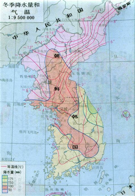 朝鲜半岛冬季降水量和气温分布图_朝鲜地图_初高中地理网