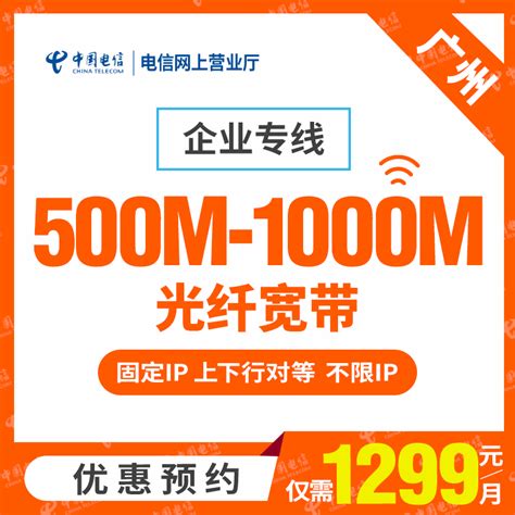 【广州电信】商企专线套餐 光纤宽带 500M 1000M独享光纤 含1个固定IP - 中国电信网上营业厅-电信宽带套餐网_先安装后付费