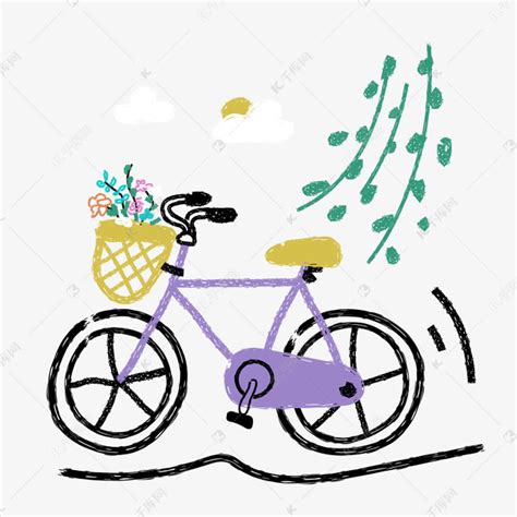卡通插画风可爱自行车素材图片免费下载-千库网