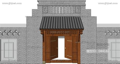 中式别墅庭院建筑大门门楼 院墙 门头 (85)su草图模型下载-【集简空间】「每日更新」