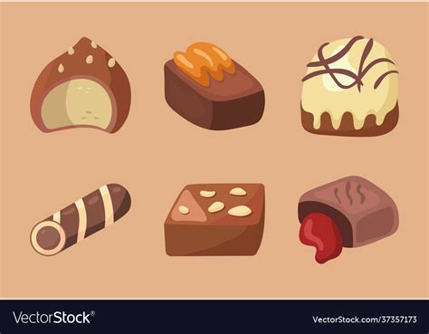 Six chocolates candies Royalty Free Vector Image