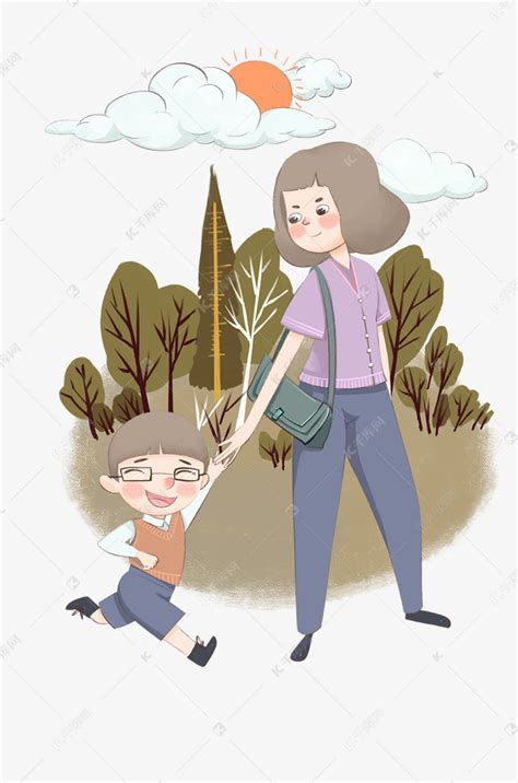 母亲节牵手母子插画素材图片免费下载-千库网