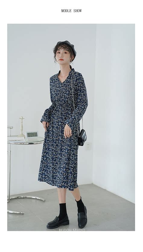 蜜搭夏季文艺清新森女系碎花长款连衣裙复图片