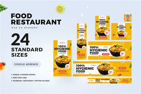 食品&餐厅推广Web广告Banner套件 Food & Restaurant Web Ad Banners – 设计小咖