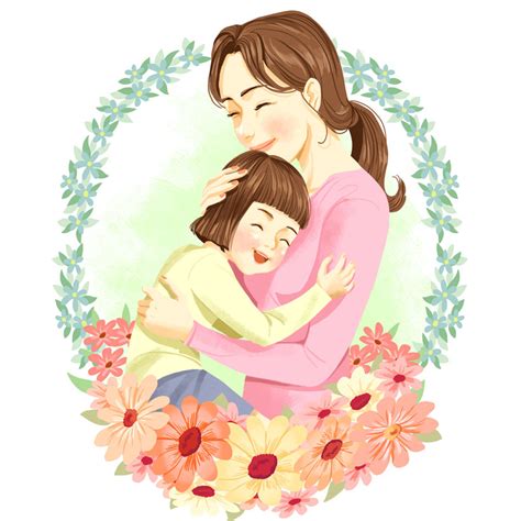 卡通妈妈与女儿插画PSD素材 - 爱图网