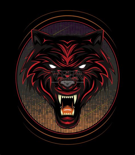 红狼标志，愤怒的狼脸，头狼插图与黑色风格插画图片素材_ID:399396275-Veer图库