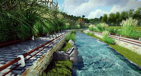 河道景观设计案例效果图 - 滨水景观 - 装饰设计景观设计设计作品案例
