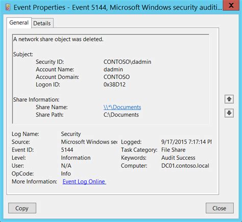 5144(S) A network share object was deleted. - Windows Security ...