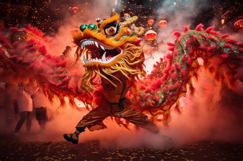 Premium Photo | Chinese dragon dance in the traditional Chinese lunar ...