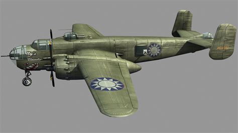 【精细绑定】二战中国空军抗战国民党空军飞虎队B-25、B25米歇尔中型轰炸机-CG模型网（cgmodel)-让设计更有价值!