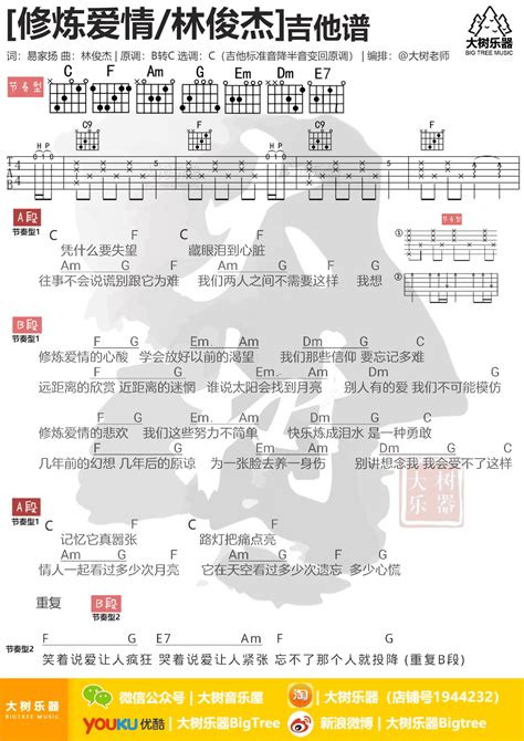 林俊杰 - 修炼爱情(大树乐器-大树音乐) [弹唱 伴奏] 吉他谱
