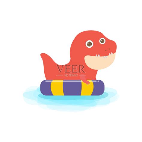 夏天的时候可爱的恐龙宝宝在海里游泳和玩橡皮圈。恐龙卡通漂浮在充气在海洋隔离在白色背景矢量插图插画图片素材_ID:402074760-Veer图库