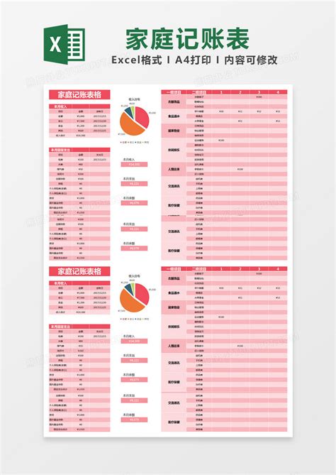 家庭财务记账收支表Excel模板_千库网(excelID：140052)