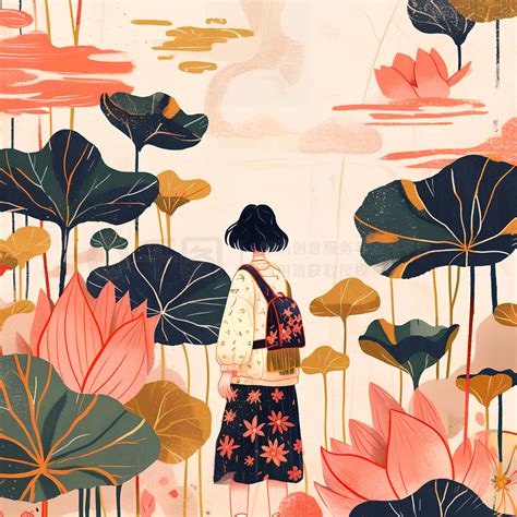 荷叶头像温柔女生背影