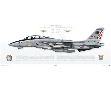 Aircraft profile print of F-14A Tomcat VF-211 Checkmates, AB101 ...