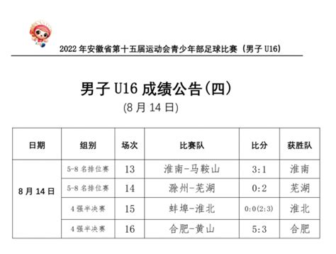青少年部足球比赛（男子 U16）成绩公告_滁州市人民政府