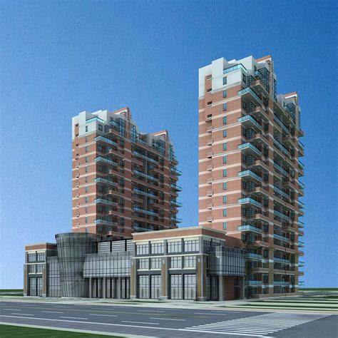 现代高层住宅楼及商业裙房3dmax 模型下载-光辉城市