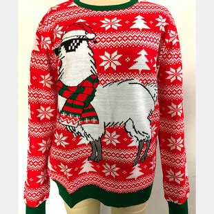 欧美圣诞毛衣红白腈纶羊驼提花针织圣诞毛衣跨境成人大码圣诞毛衣-阿里巴巴