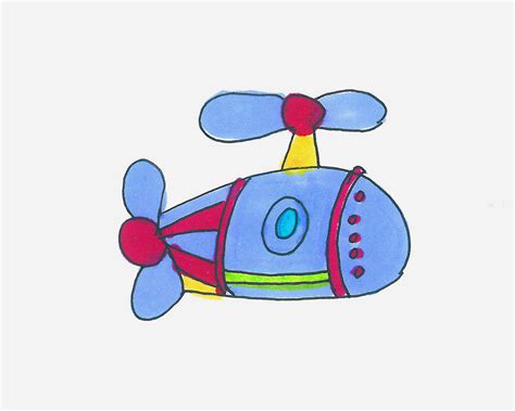 简单彩笔儿童画作品 航天飞机画法图解教程💛巧艺网
