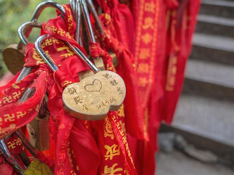 zhangjiajie China - 14 October 2018 Red Blessing ribbon on ...