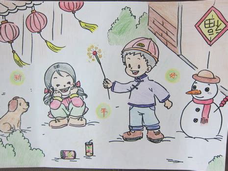 过年了儿童画春节,儿童画画大全新年画,过年放烟花儿童画(第2页)_大山谷图库