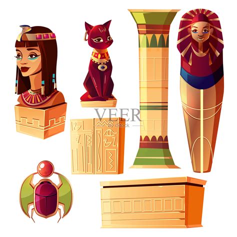 埃及法老的皇后半身石棺插画图片素材_ID:405626268-Veer图库