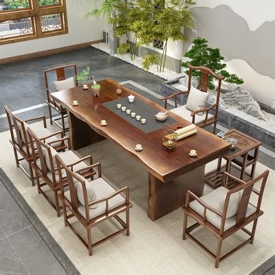 新中式实木大板茶桌组合办公室展厅洽谈桌功夫茶几家用大气茶艺桌-阿里巴巴