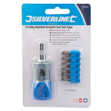 Silverline Stubby Ratchet Action Multi Bit Screwdriver Set 250488 ...