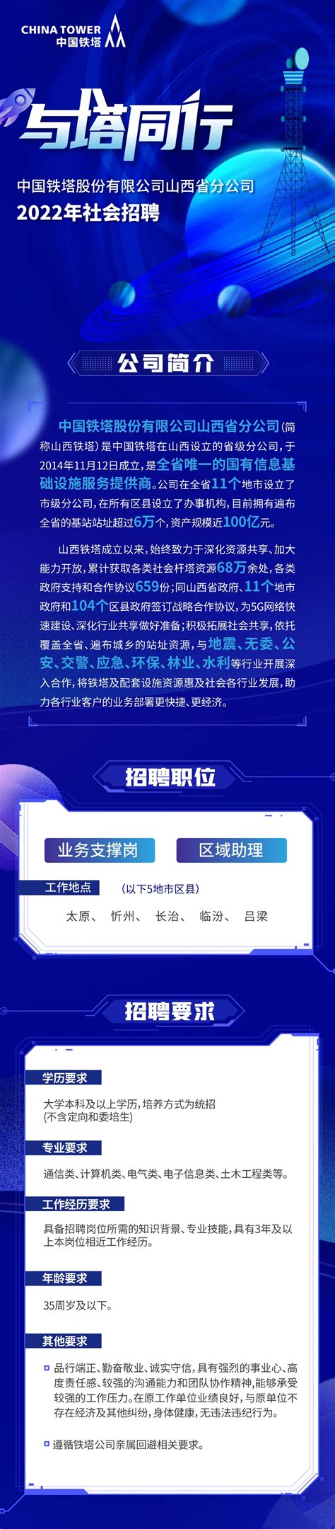【名企】中国铁塔股份有限公司山西省分公司2022年社会招聘